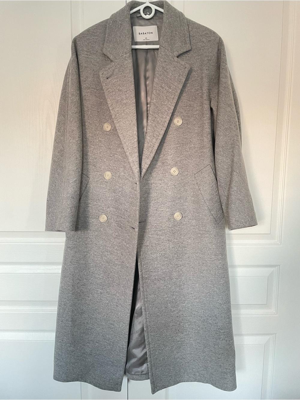 Babaton Gray Double-Breasted Longline Trench Coat